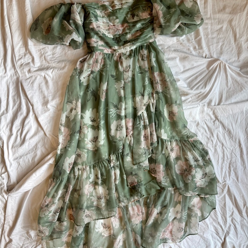 Abercrombie & Fitch Floral Green Off-Shoulder Dress, size Small - Picture 2 of 2